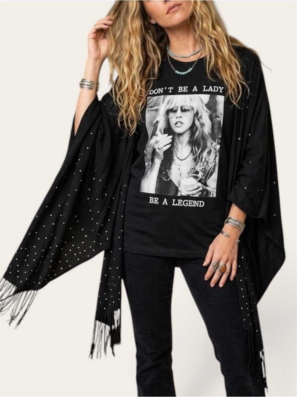 Women's Black Studded Fringe Stevie Nicks upcycle